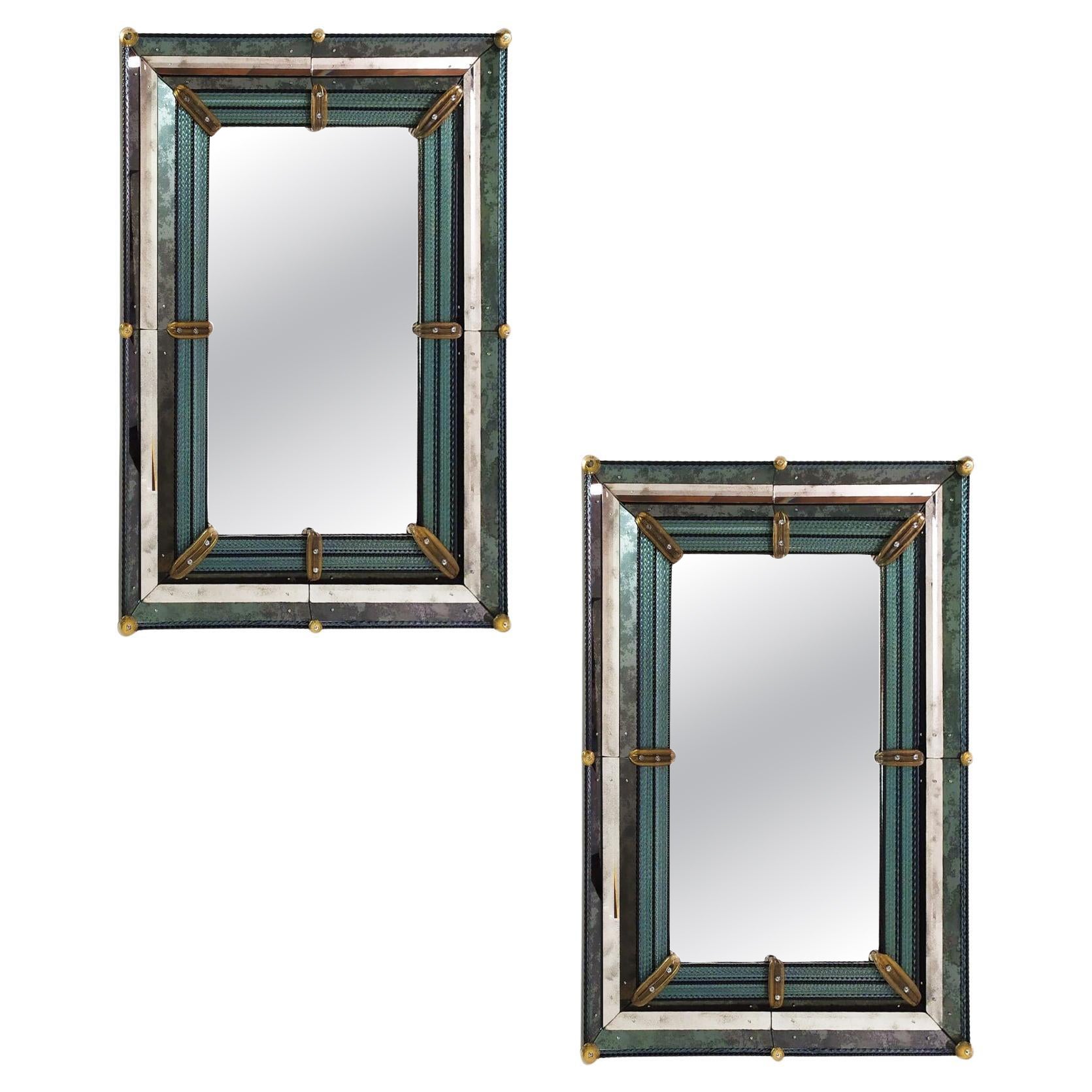 Set de 2 miroirs de luxe contemporains en verre de Murano "Amazzonia". en vente
