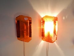Set of 2 Amber Colored Pressed Glass Wall Sconces by Vitrika, Denmark, 1960s