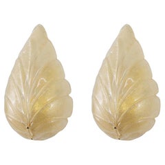 Set of 2 Amber Glass Wall Lamps with Brass Frame, Italy