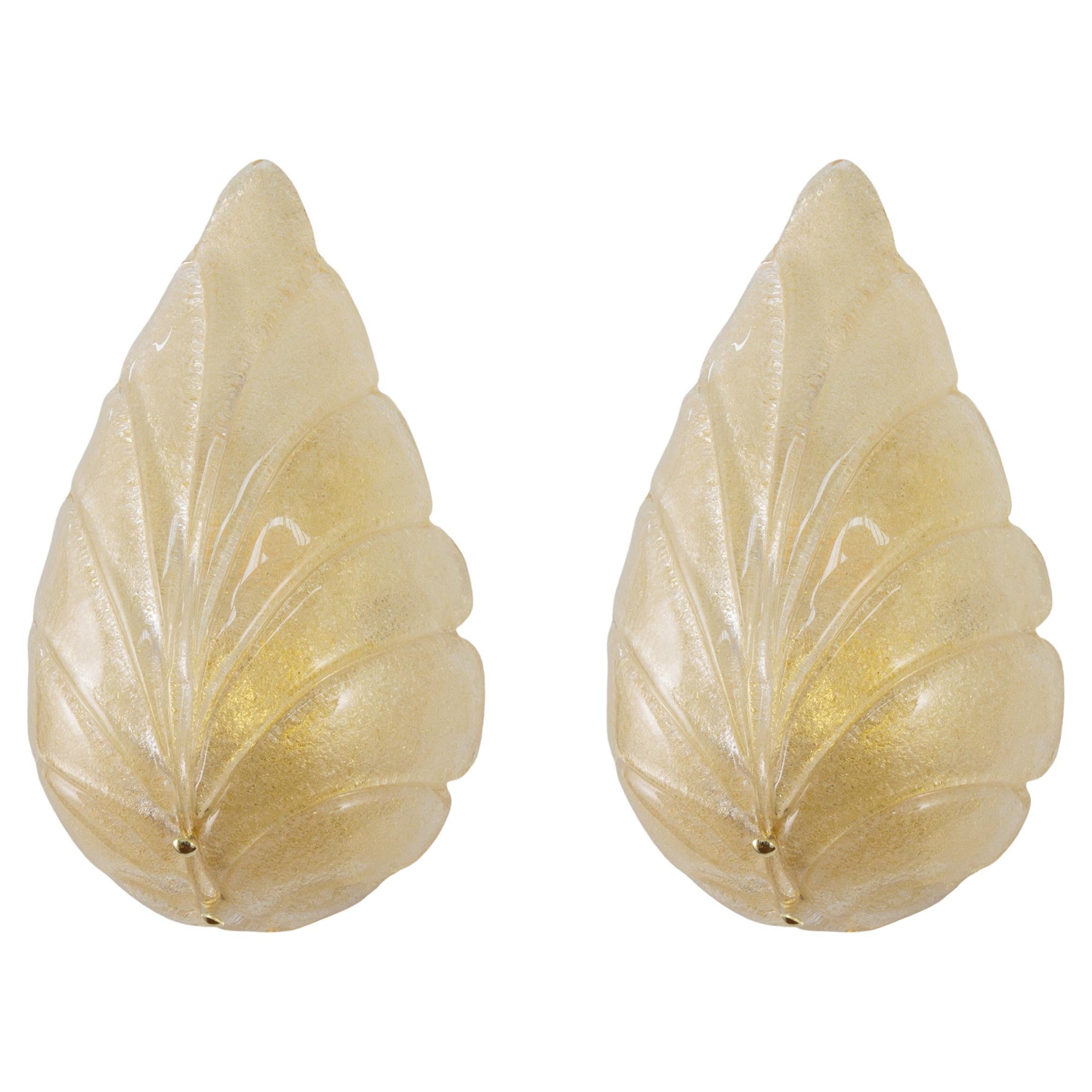 Set di 2 lampade da parete in vetro ambrato con struttura in ottone, Italia