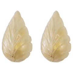 Set of 2 Amber Glass Wall Lamps with Brass Frame, Italy