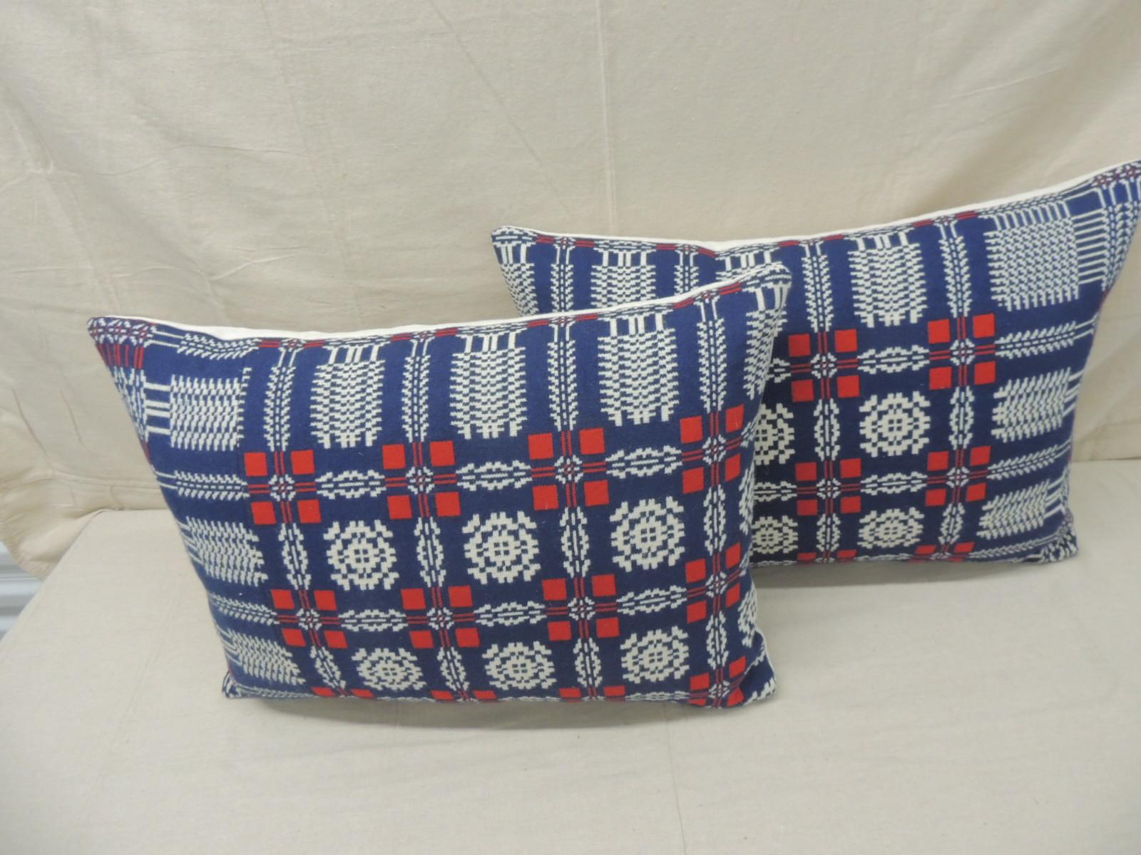 Hand-Crafted Set of '2' Americana Red, White and Blue Large Bolster Decorative Pillows For Sale