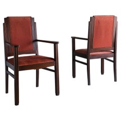 Set of 2 Amsterdam School Oak Armchairs, Netherlands, 1920s