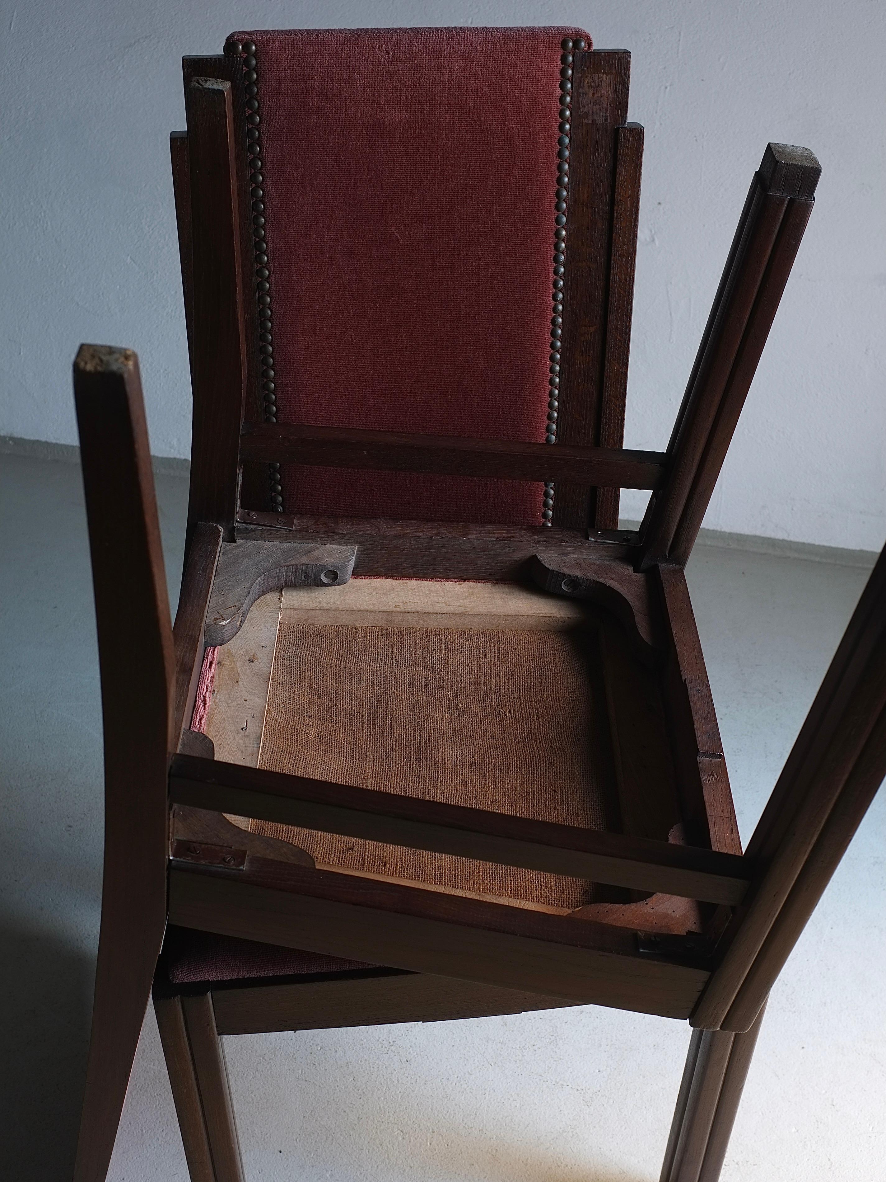 Early 20th Century Set of 2 Amsterdam School Oak Chairs, Netherlands, 1920s For Sale