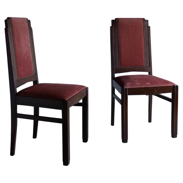 Set of 2 Amsterdam School Oak Chairs, Netherlands, 1920s For Sale 