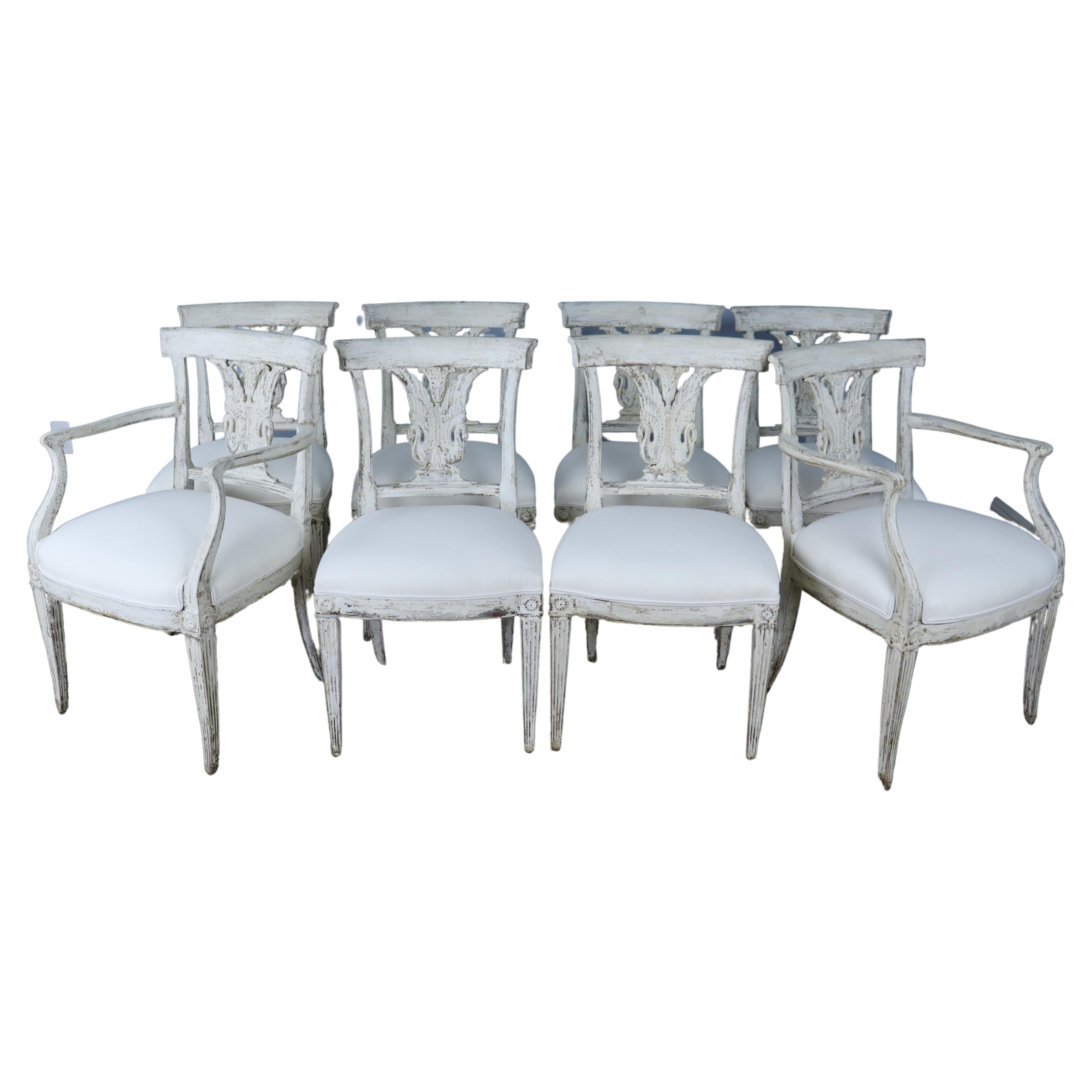 Set of 2 and 6 French Empire Dining Chairs For Sale