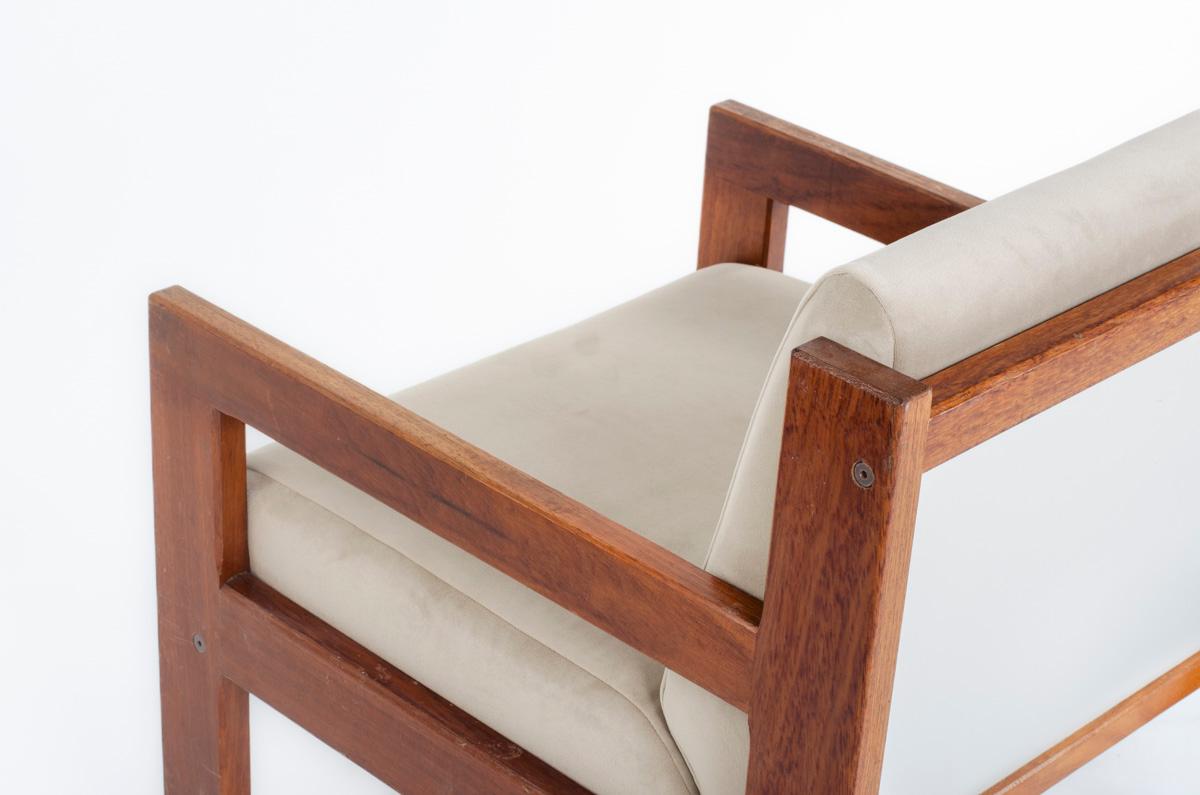20ième siècle Ensemble de 2 fauteuils Andre Sornay en acajou et velours 1960 en vente