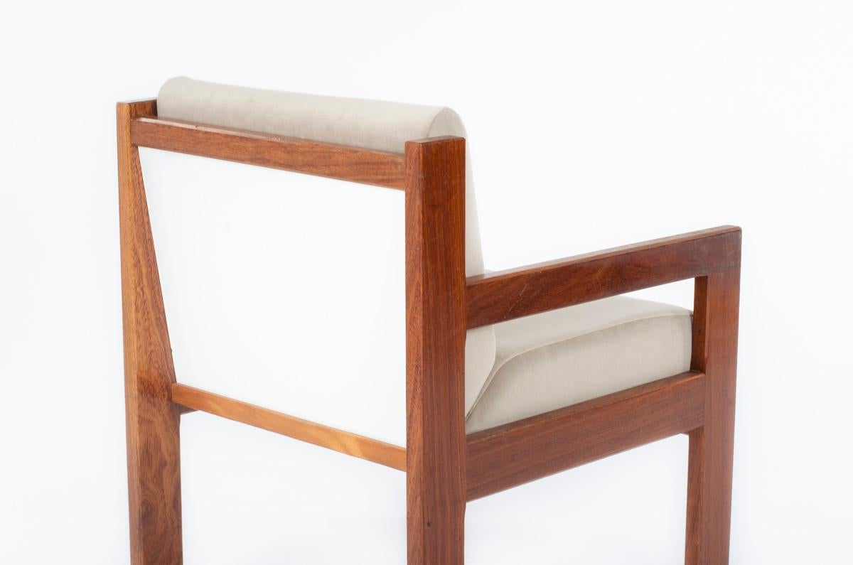 Set of 2 Andre Sornay armchairs mahogany and velvet 1960 For Sale 2