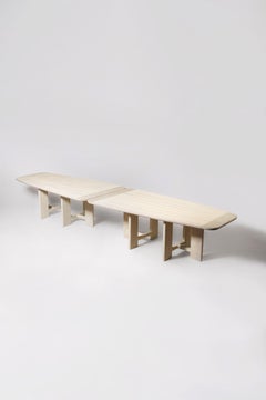 Juego de 2 mesas de comedor grandes «Anemos», de madera maciza de teca, de Pendhapa