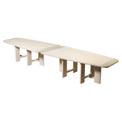 Juego de 2 mesas de comedor grandes «Anemos», de madera maciza de teca, de Pendhapa