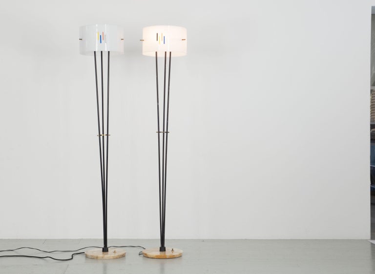 Brass Set of 2 Angelo Brotto Floor Lamps, Italy, 1960s For Sale