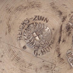 set of 2 Anniversary Pewter Plates 1870s G.Hugel Bavaria engraved T.H. 1919 1921