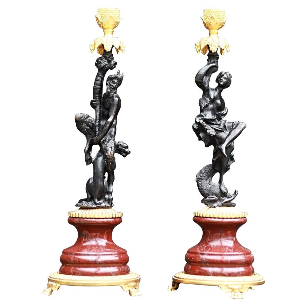 Set of 2 Anthropomoprhic Polychrome Candleholders For Sale