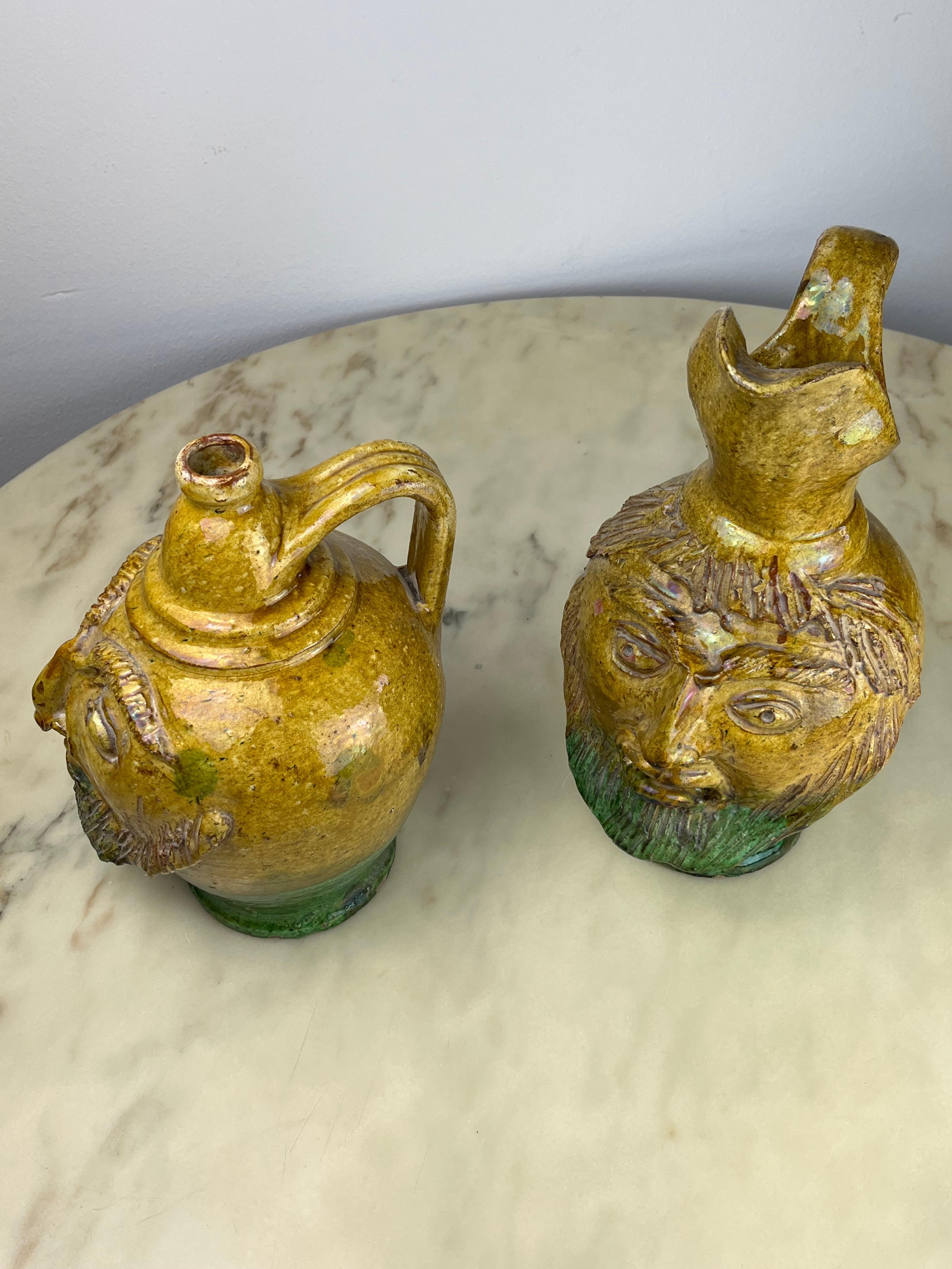 Set of 2  Anthropomorphic Jugs in Glazed Terracotta Made In Italy  1930s For Sale 3