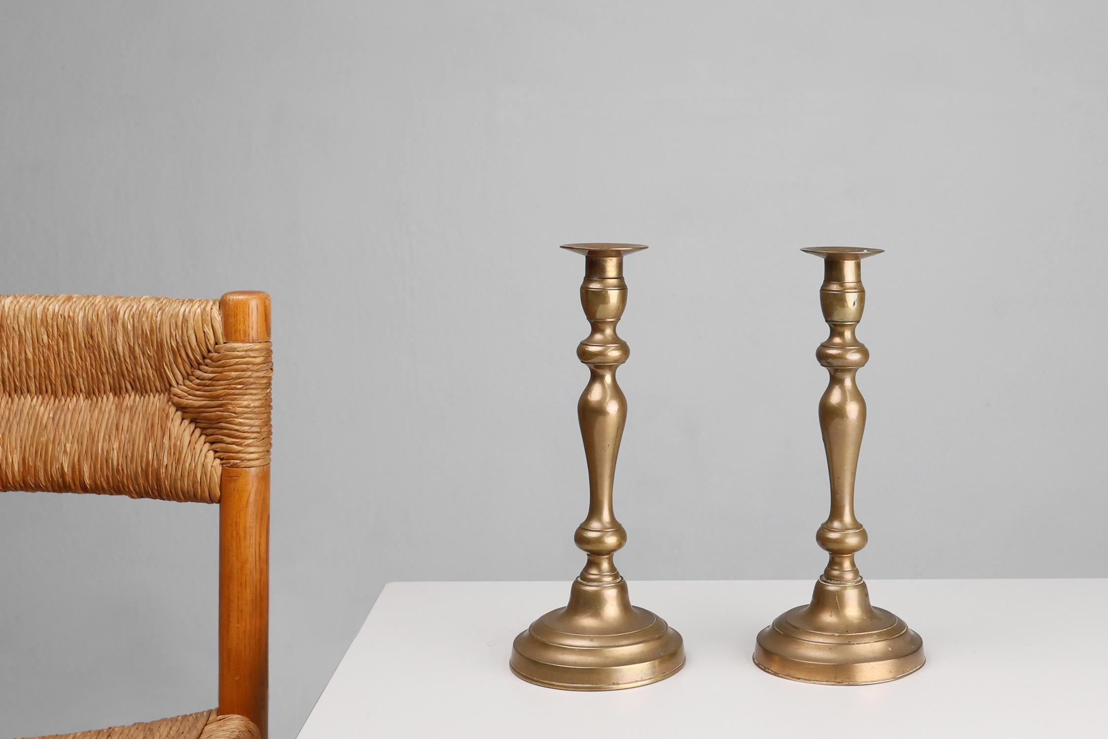 Set of 2 antique 19th century French copper candlesticks In Good Condition For Sale In Meulebeke, BE