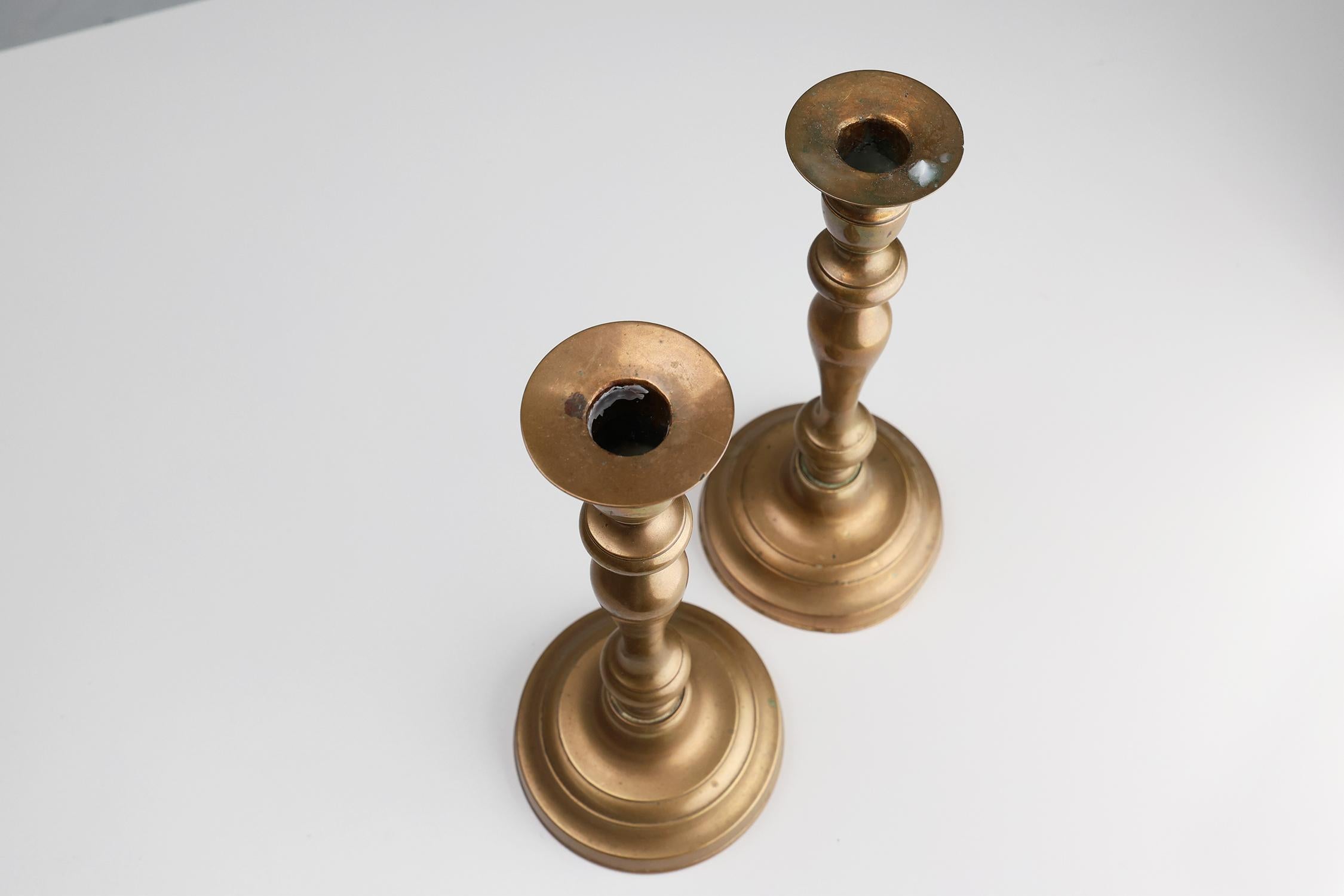19th Century Set of 2 antique 19th century French copper candlesticks For Sale