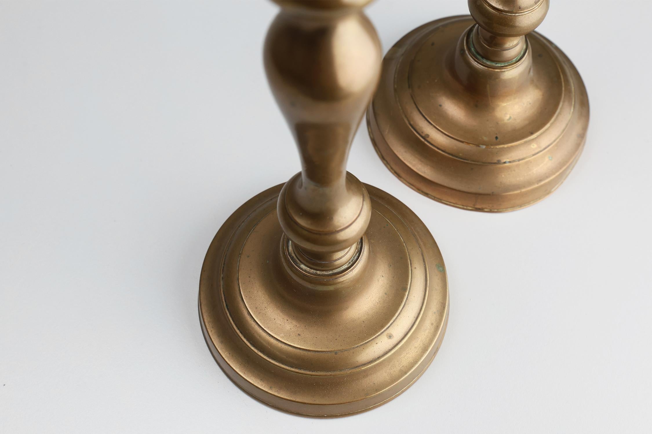 Copper Set of 2 antique 19th century French copper candlesticks For Sale