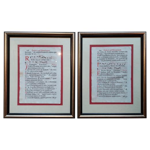 Set of 2 Antique Antiphonal Music Sheets 'Spanish', Published circa 1700