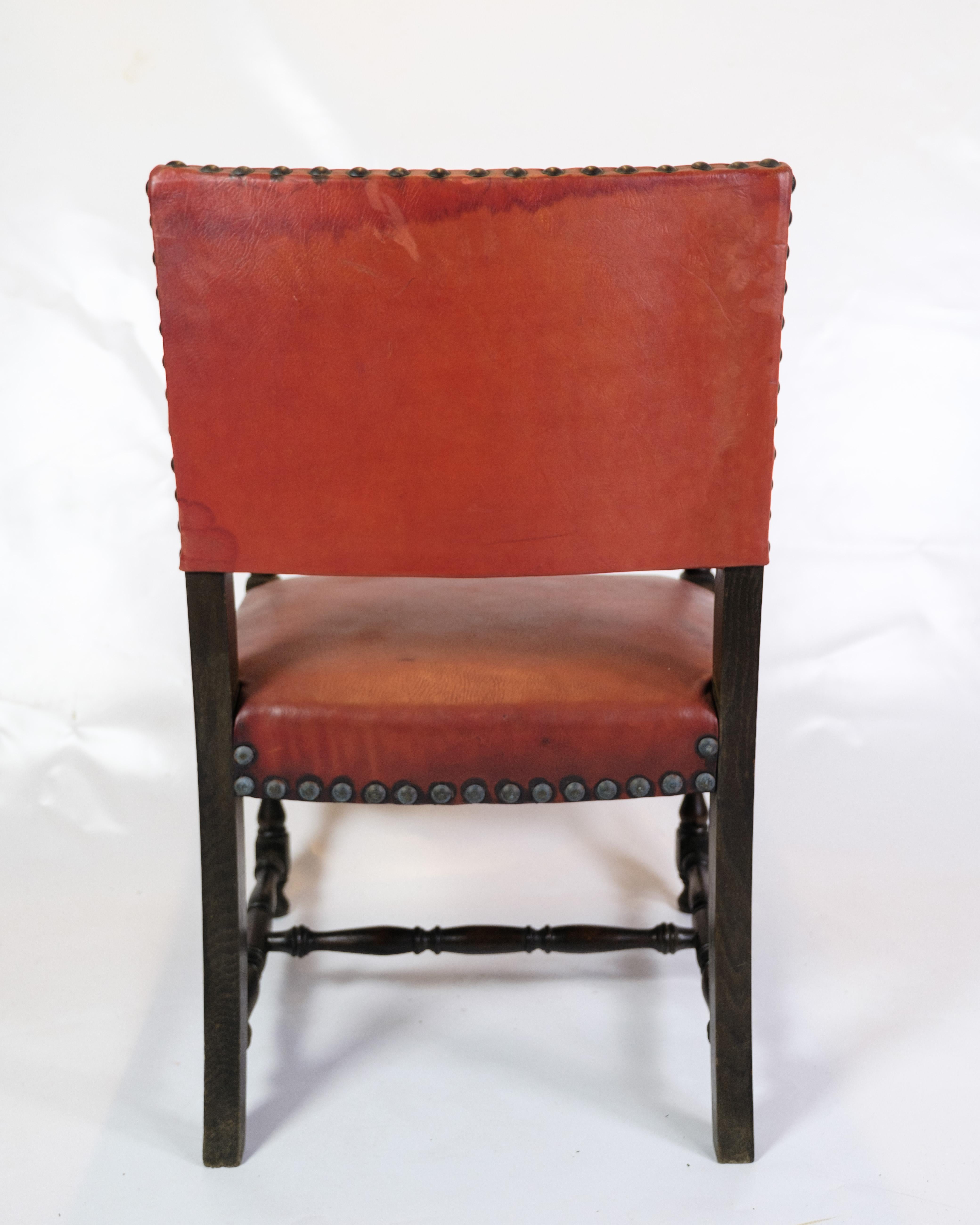 Scandinavian Modern Set Of 2 Antique Armchairs Made In Oak & With Red Leather From 1930s For Sale