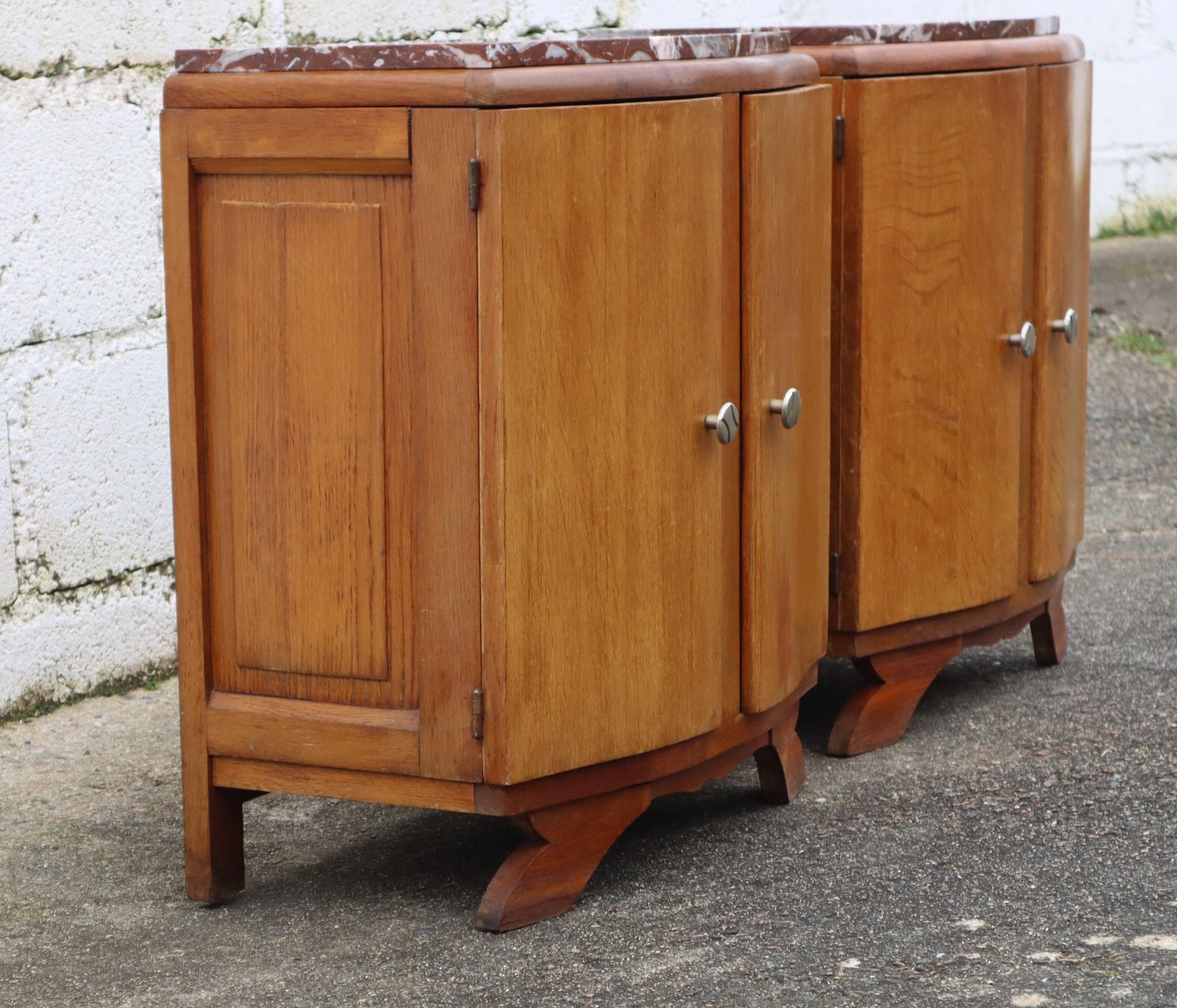 Set of 2 antique Bedside Tables-French Art Deco Marble and Wood Nightstands-30s 5