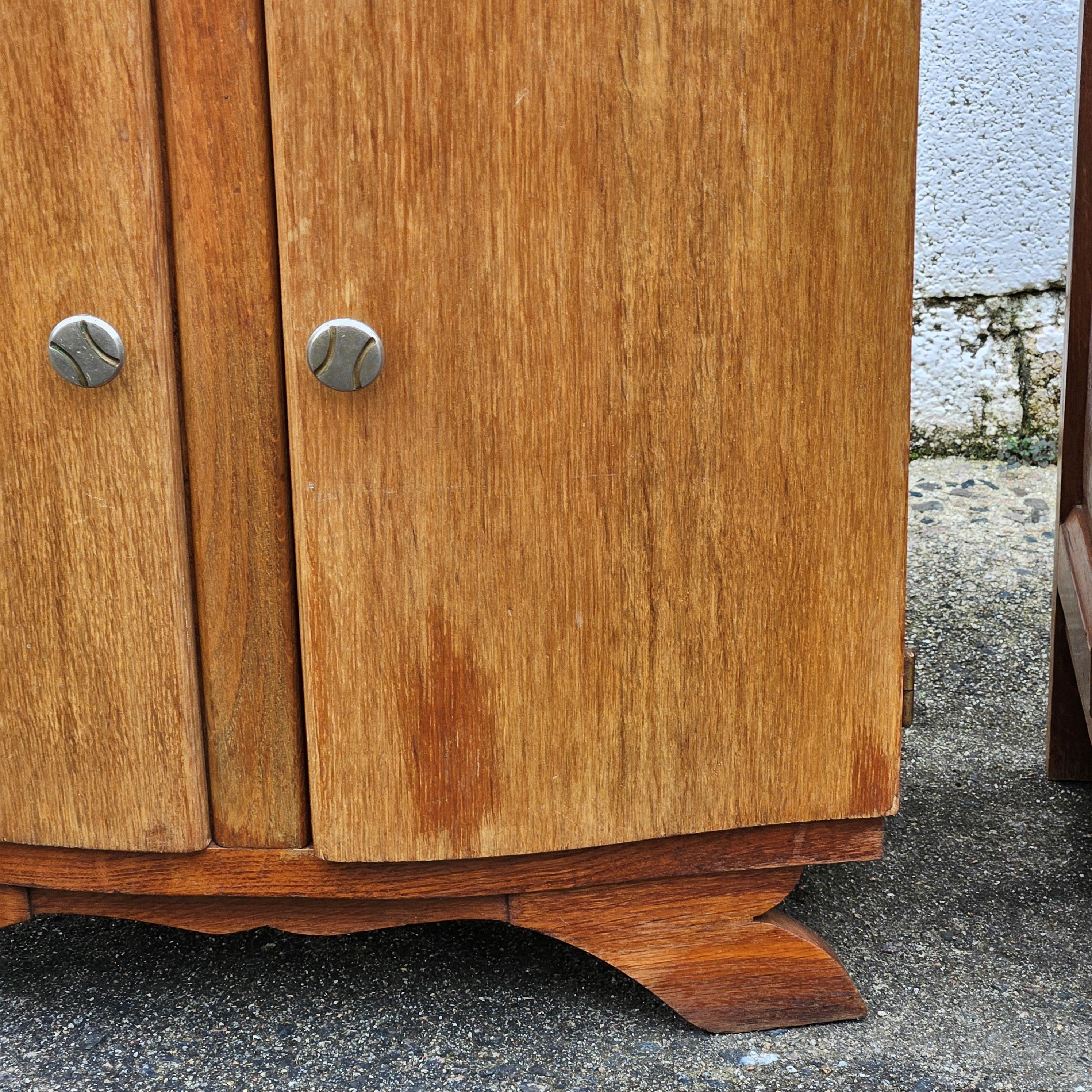 Set of 2 antique Bedside Tables-French Art Deco Marble and Wood Nightstands-30s 7