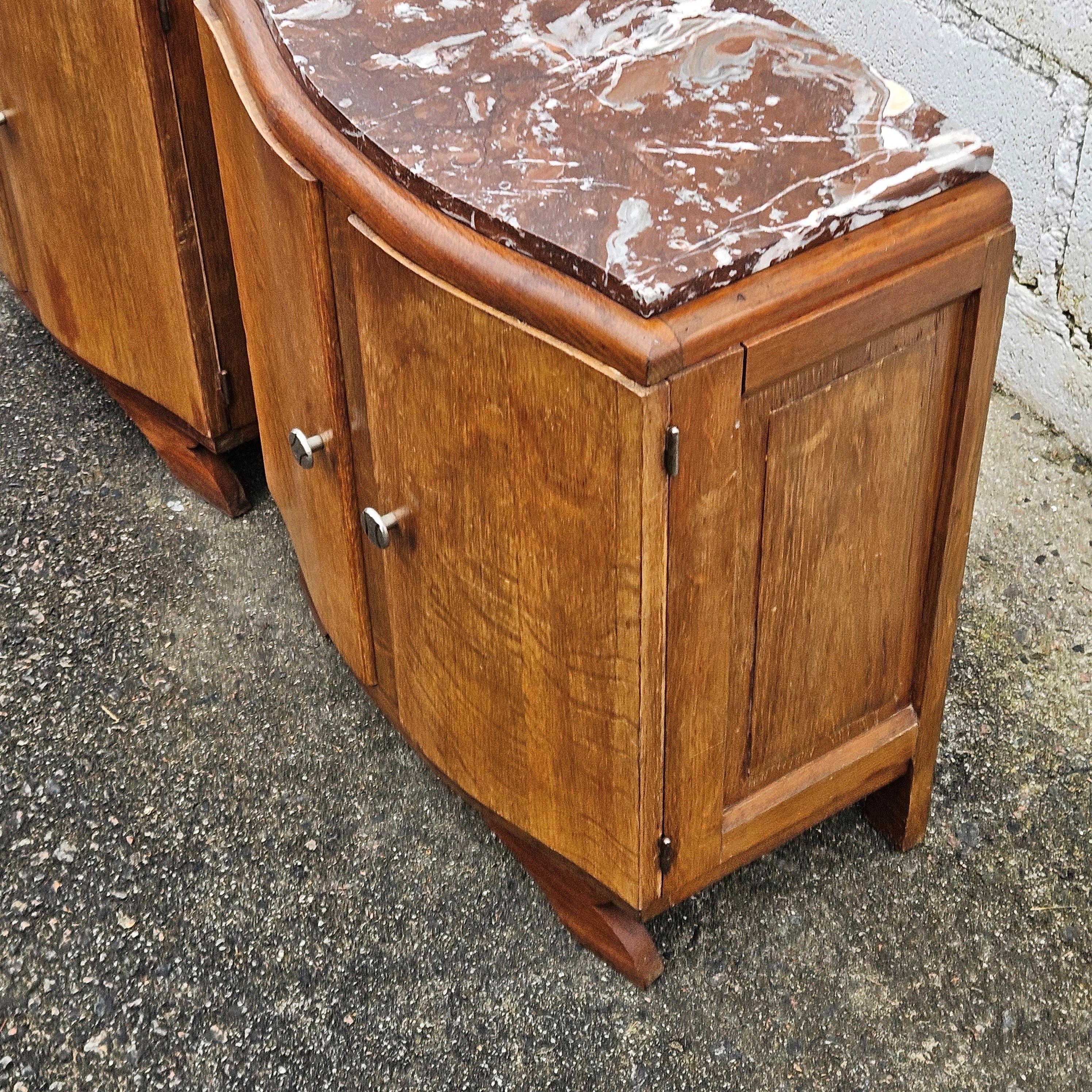 Set of 2 antique Bedside Tables-French Art Deco Marble and Wood Nightstands-30s In Good Condition In Bussiere Dunoise, Nouvel Aquitaine