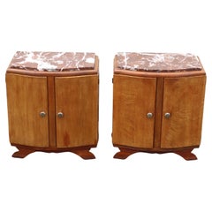 Ensemble de 2 tables de chevet anciennes françaises Art Déco en marbre et bois des années 30