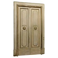 Set of 2 Antique Beige and Gold Lacquered Double Doors, Early 19th Century Italy