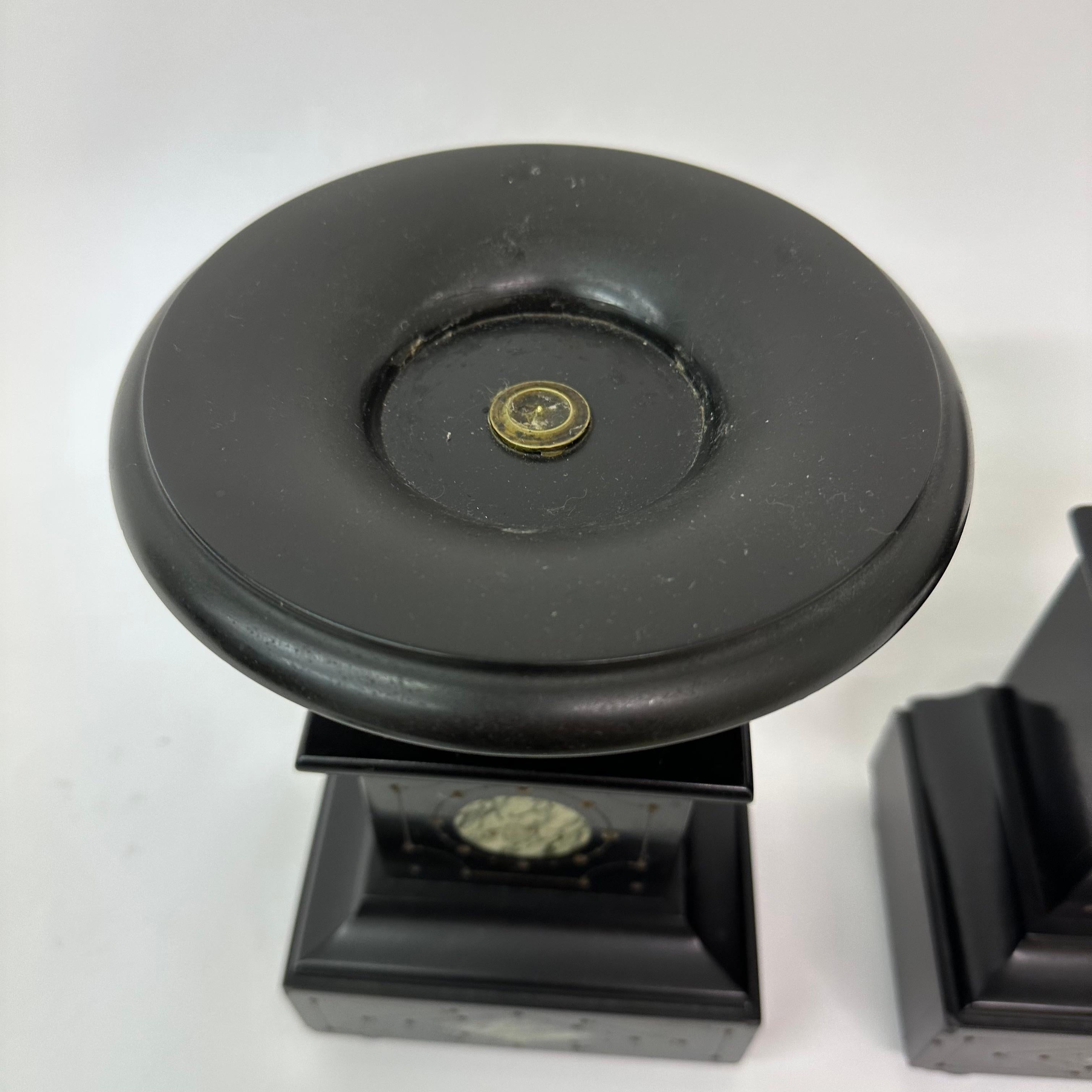 Set of 2 Antique Black Marble Candle Stands, 1930s Art Deco 1