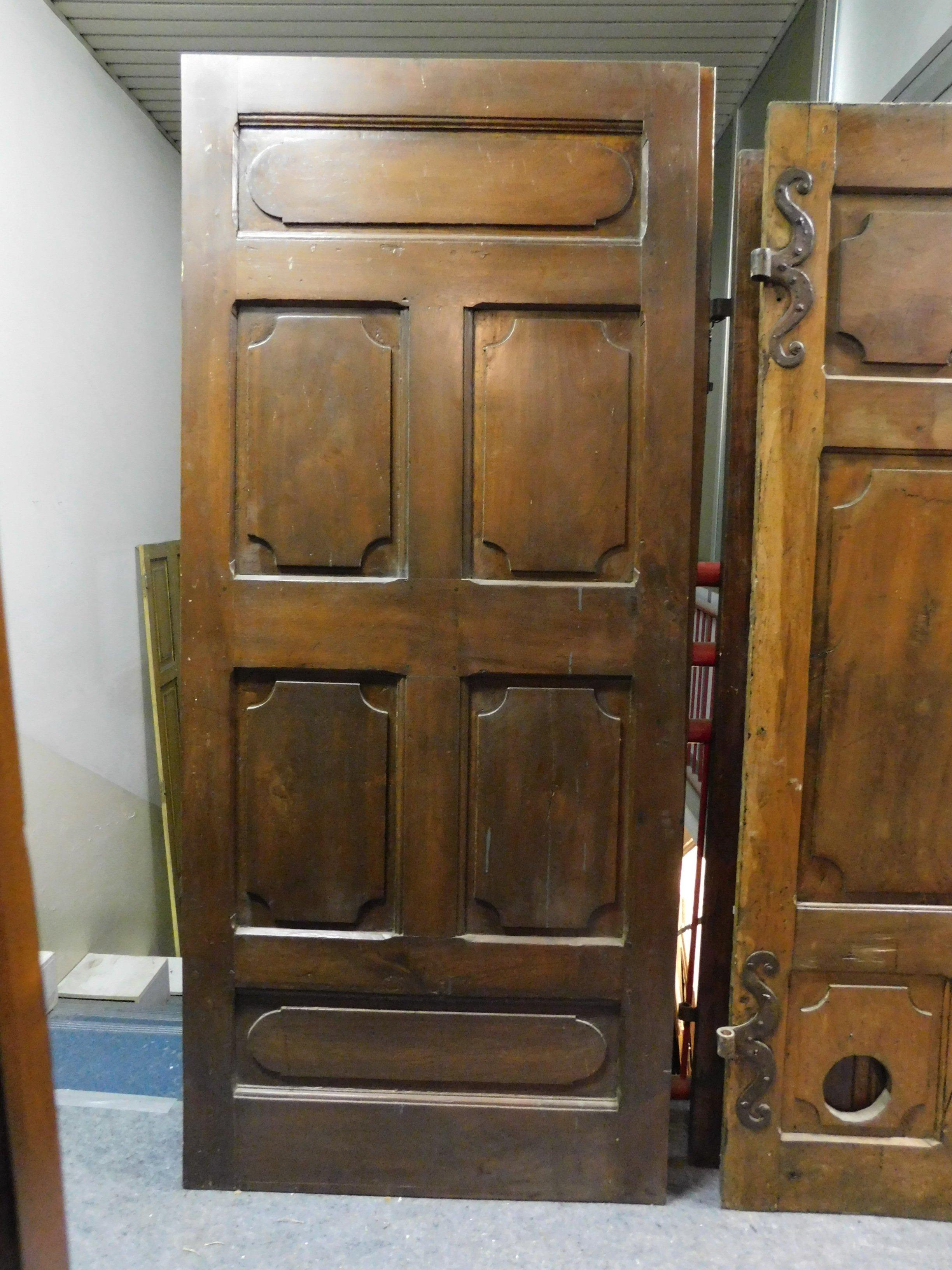 Italian Set of 2 Antique Brown Walnut Doors, Carved Panels, 18th Century, Italy For Sale
