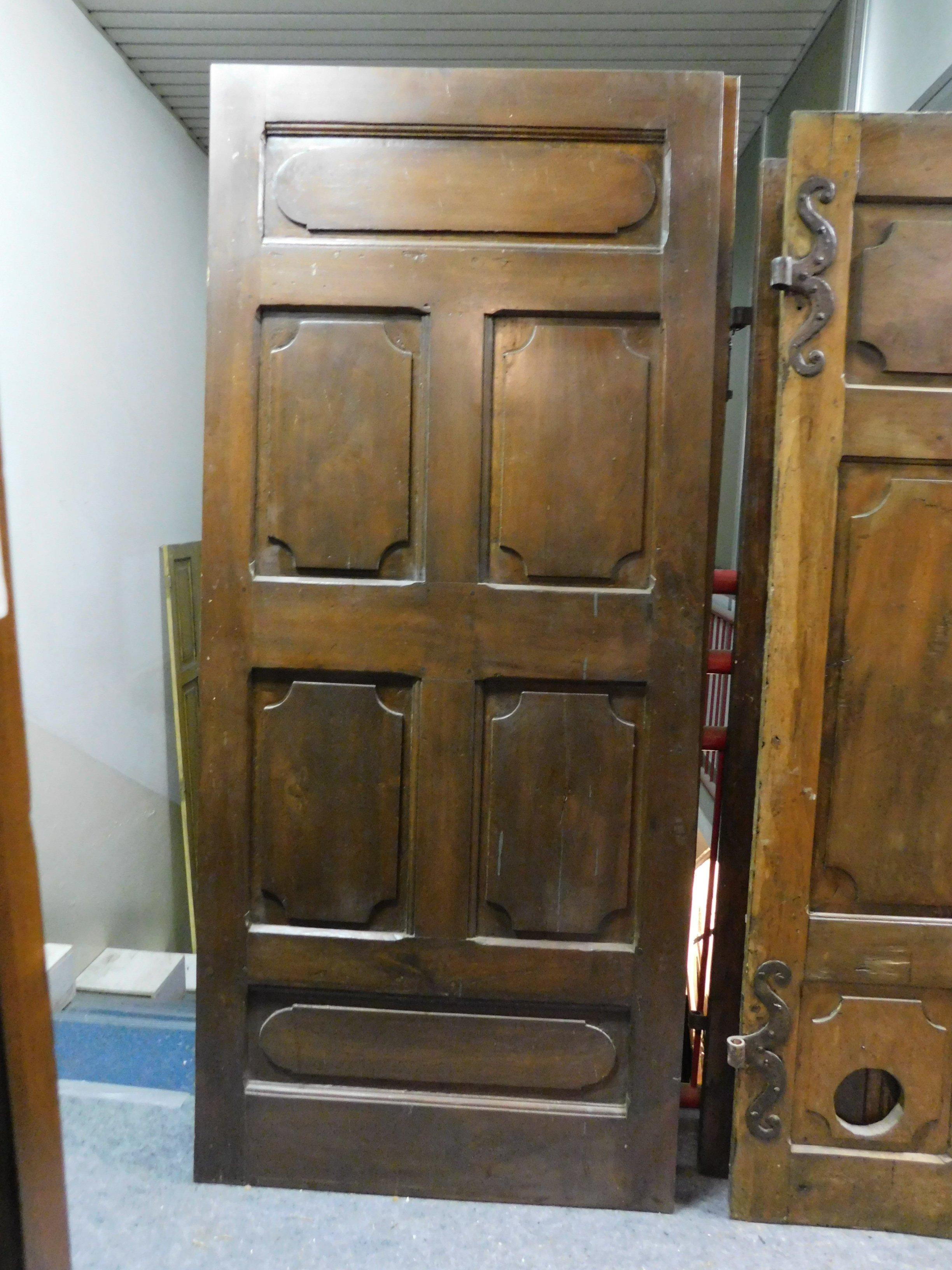 Hand-Carved Set of 2 Antique Brown Walnut Doors, Carved Panels, 18th Century, Italy