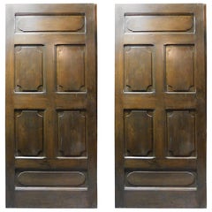 Set of 2 Antique Brown Walnut Doors, Carved Panels, 18th Century, Italy