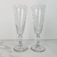 Set of 2 Antique Champagne Flutes with Etched Floral Pattern, Circa 1880's
