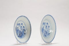 Ensemble de 2 assiettes à porcelaine chinoise ancienne Kangxi/Yongzheng bleu et blanc