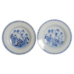 Set of 2 Antique Chinese Porcelain Kangxi/Yongzheng Blue White Porridge Plates