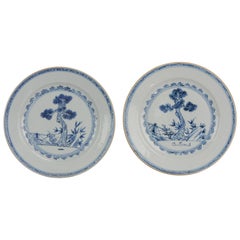 Set von 2 antiken chinesischen Yongzheng-Porzellantellern in Blau und Weiß aus Yongzheng, 18. Cen