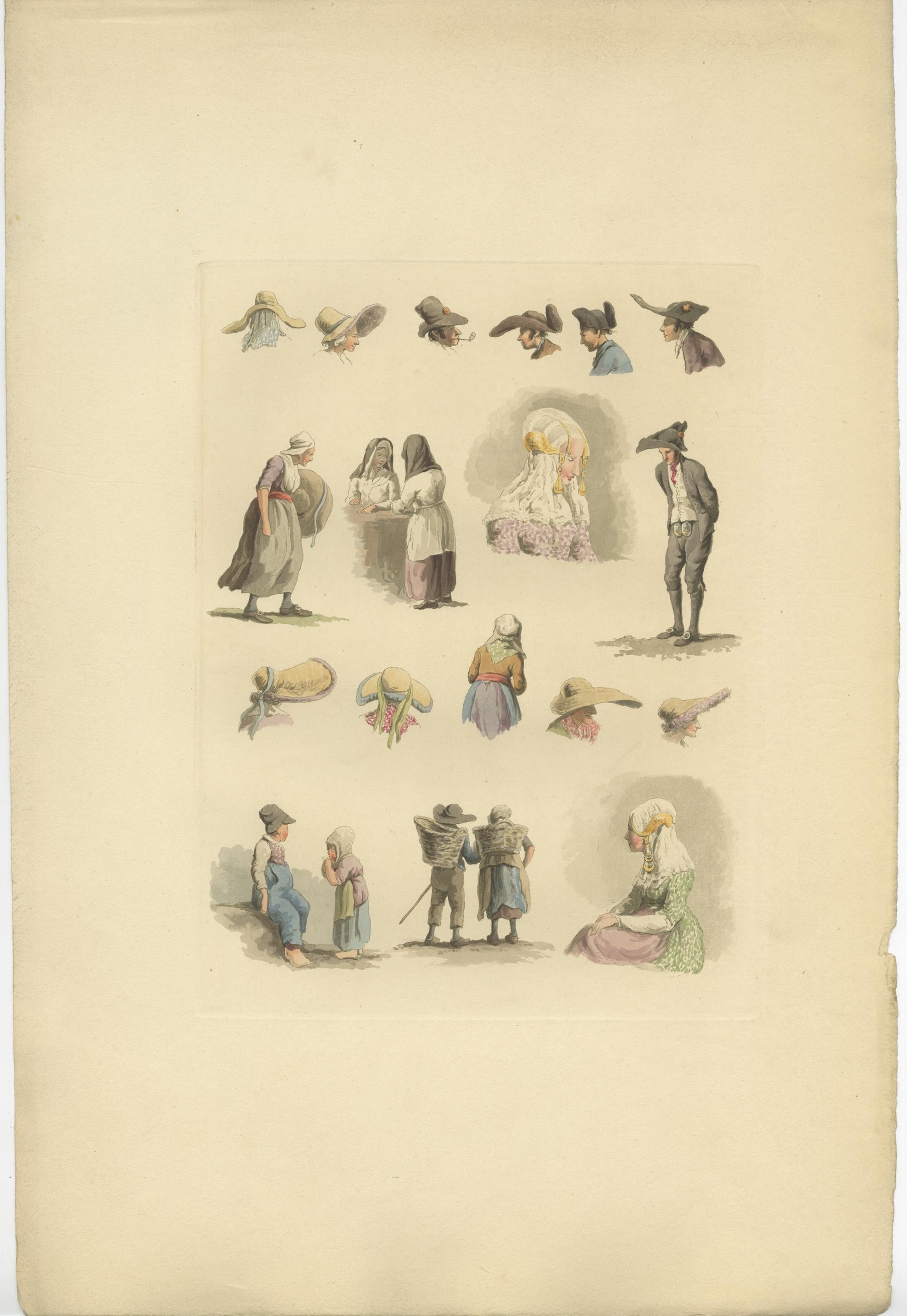 Satz von 2 antiken Kostümdrucken von Flandern und Holland, um 1820 im Zustand „Gut“ im Angebot in Langweer, NL