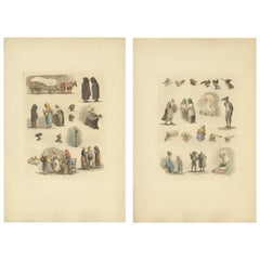 Set of 2 Antique Costume Prints of Flanders and Holland, circa 1820