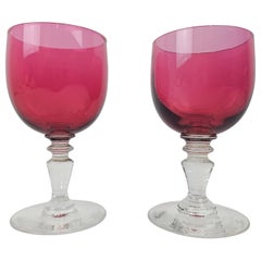 Set of 2 Antique Cranberry Glass Goblets, United Kingdom, circa 1890