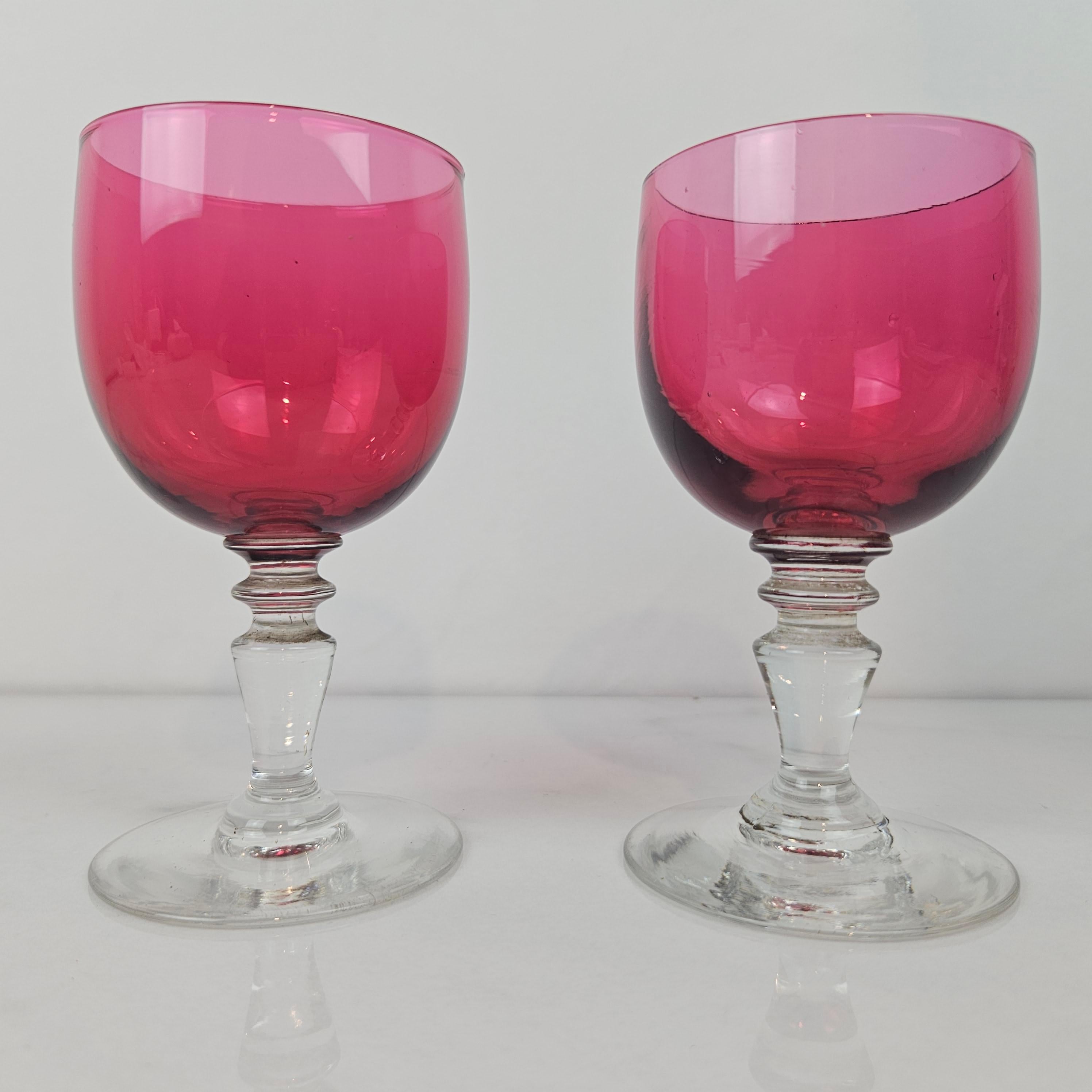 Set of 2 Antique Cranberry Glass Goblets, United Kingdom, circa 1890 For Sale