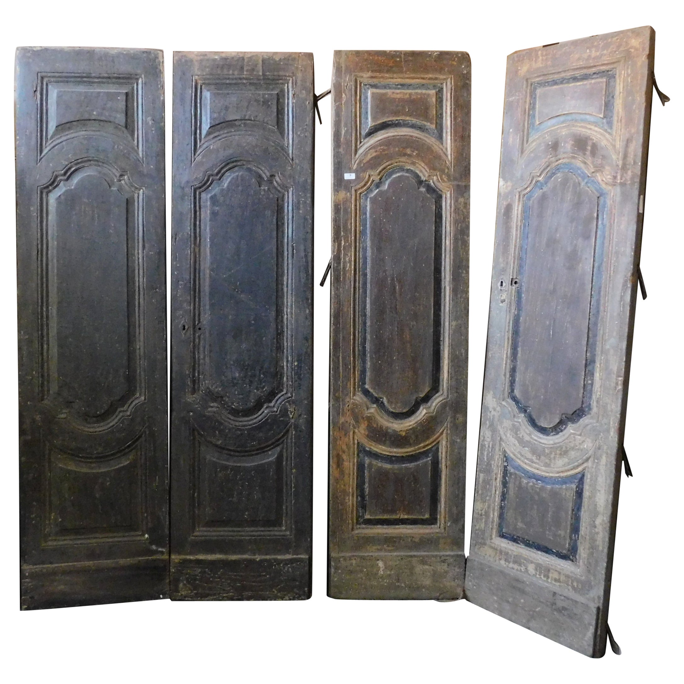 Ensemble de 2 portes à double oreille anciennes, laquées noires, Rome, 18e siècle, Italie en vente
