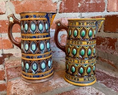Set of 2 Antique English Wedgwood Majolica Pitcher Caterer Jug Shakespeare c1867