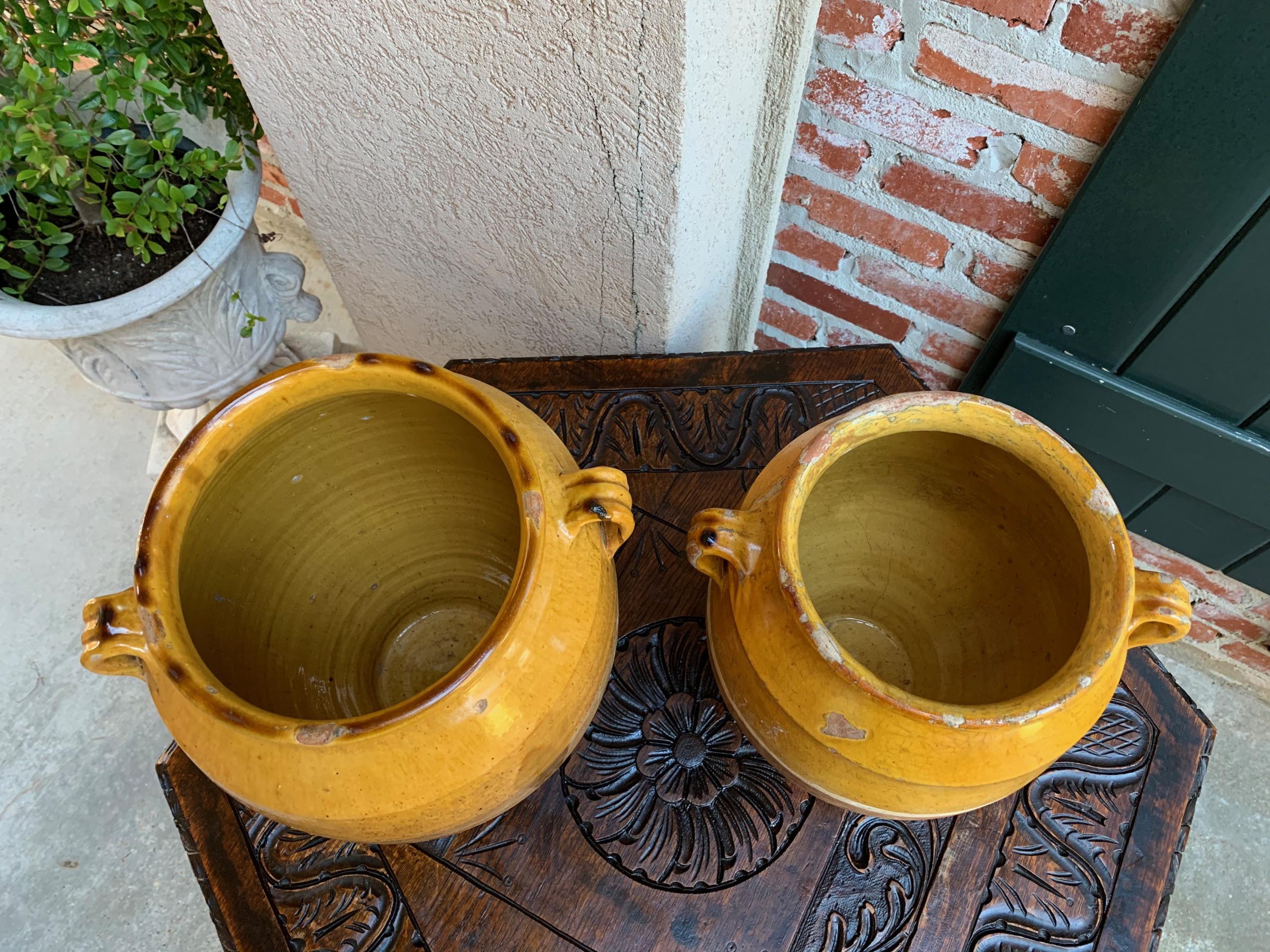 Set of 2 Antique French Confit Pot Yellow Glazed Pottery Provence, 19th Century 6