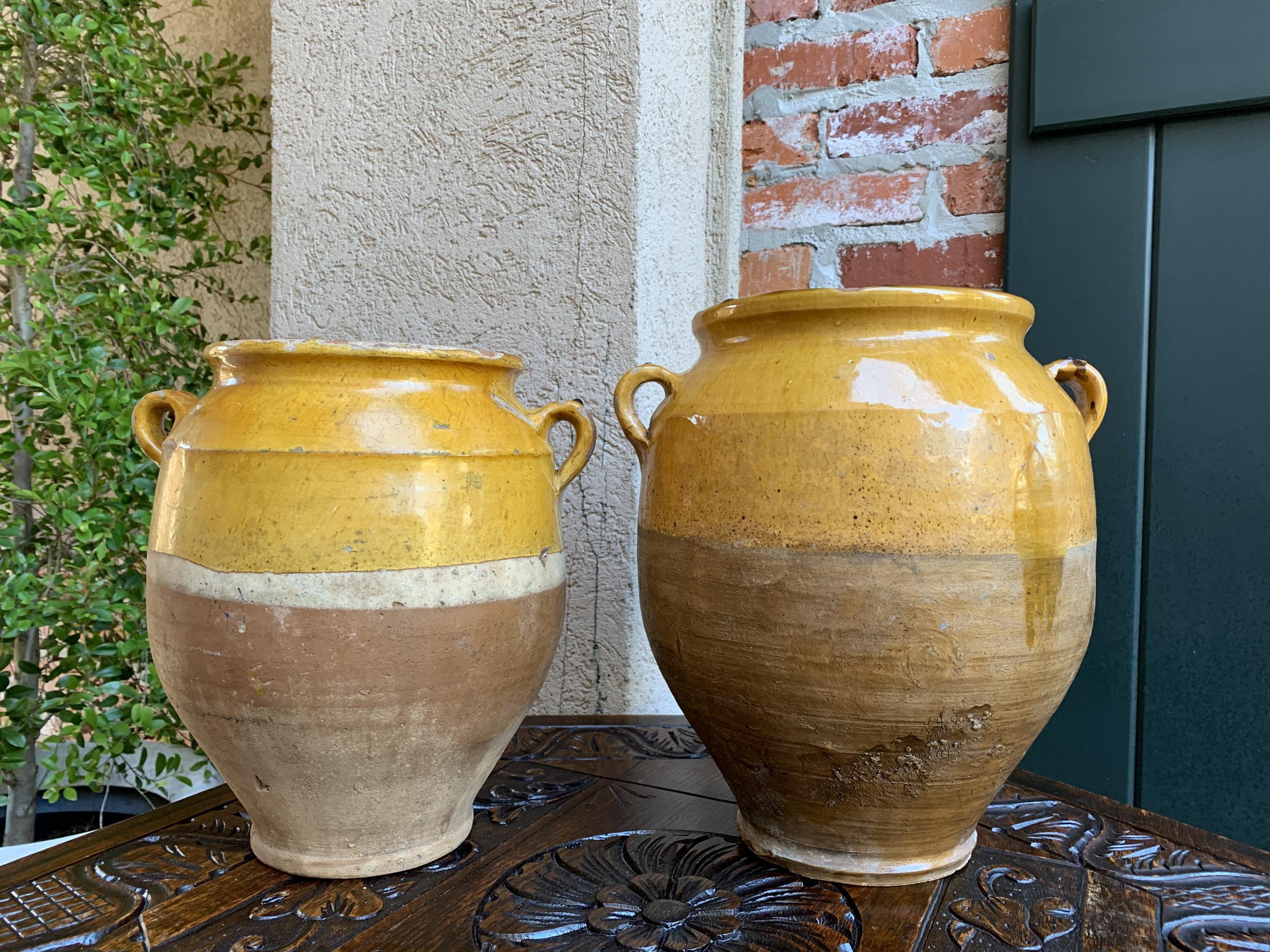 Set of 2 Antique French Confit Pot Yellow Glazed Pottery Provence, 19th Century 10