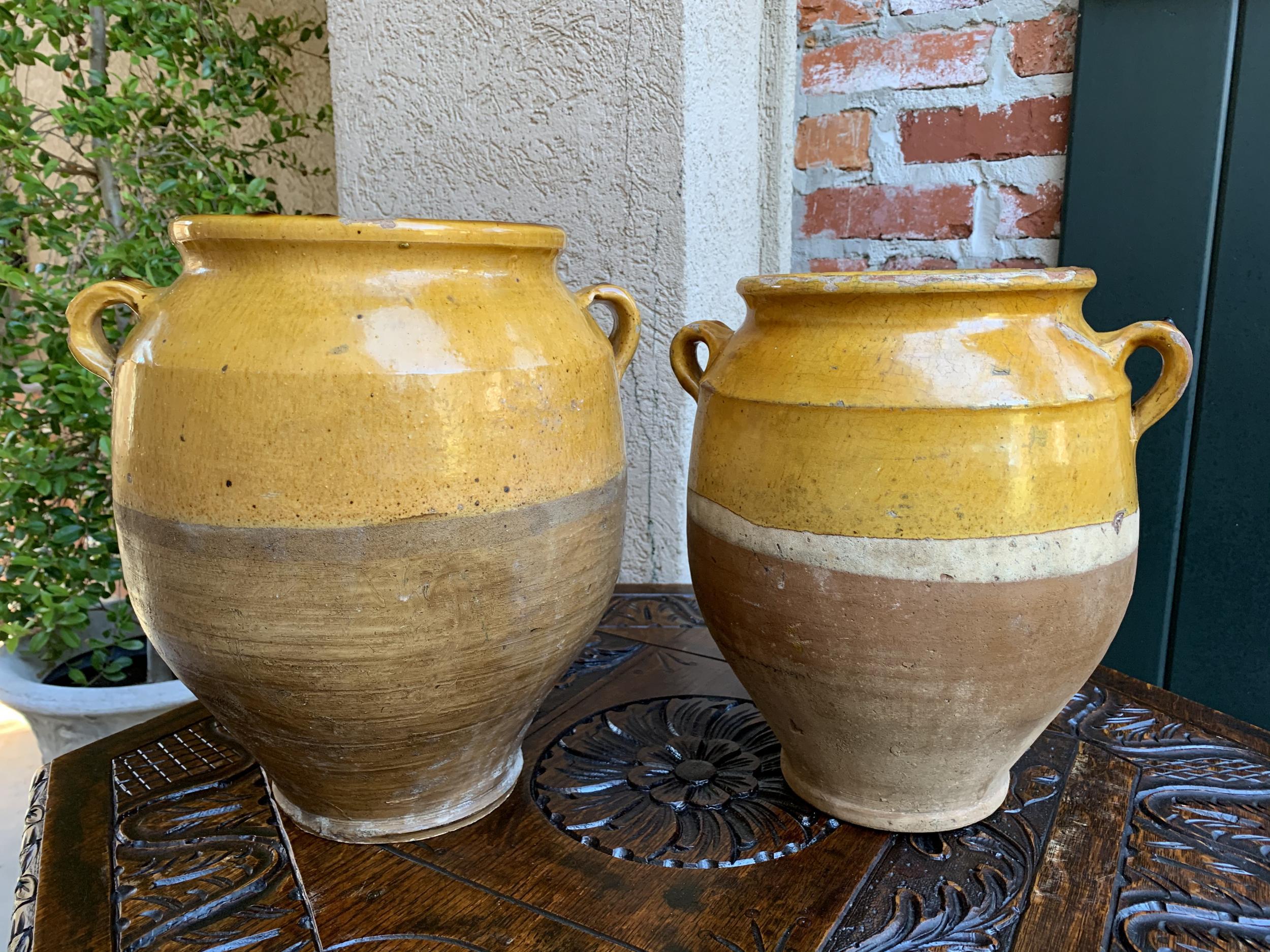 Set of 2 Antique French Confit Pot Yellow Glazed Pottery Provence, 19th Century 11