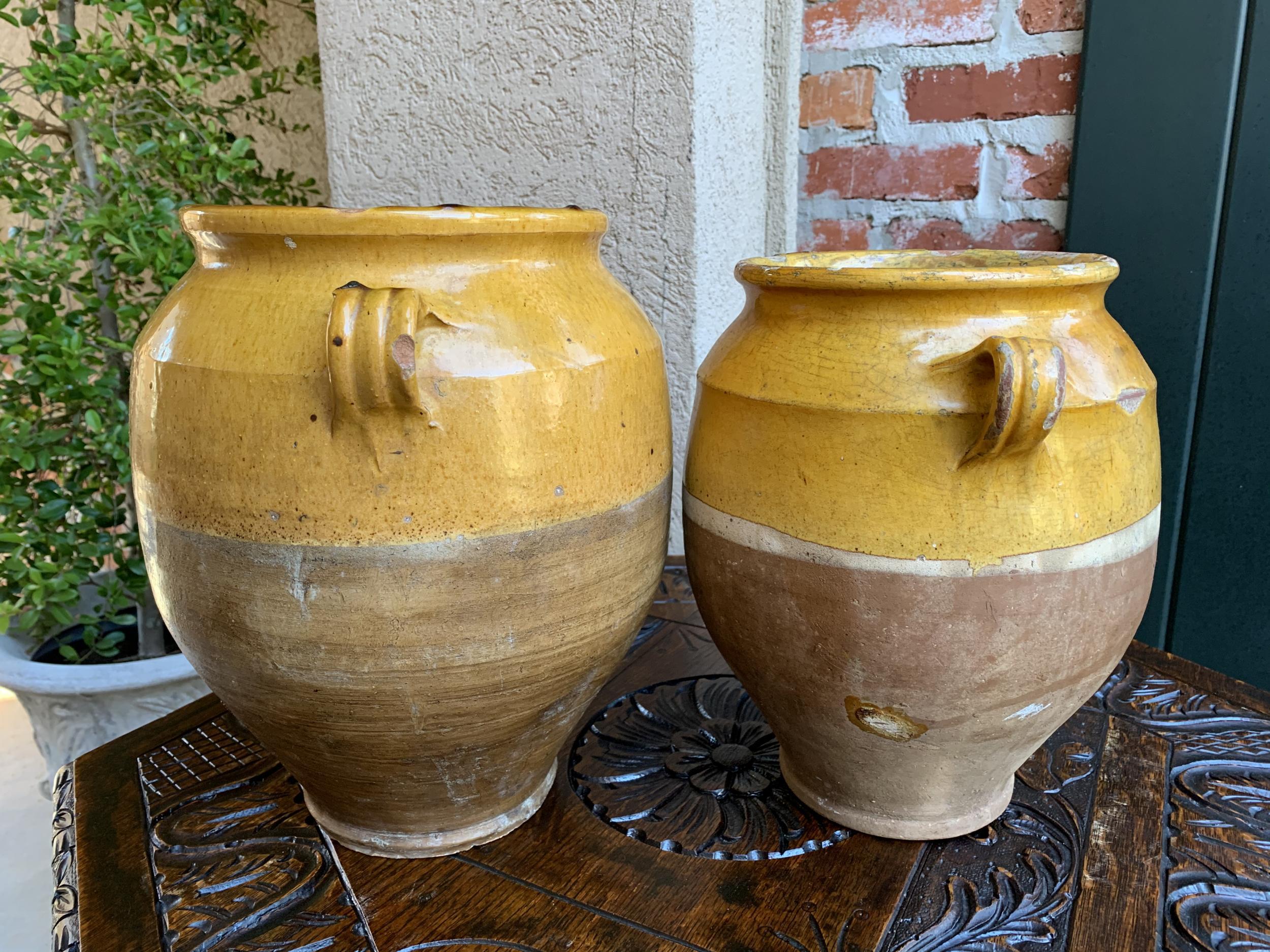 Set of 2 Antique French Confit Pot Yellow Glazed Pottery Provence, 19th Century 12