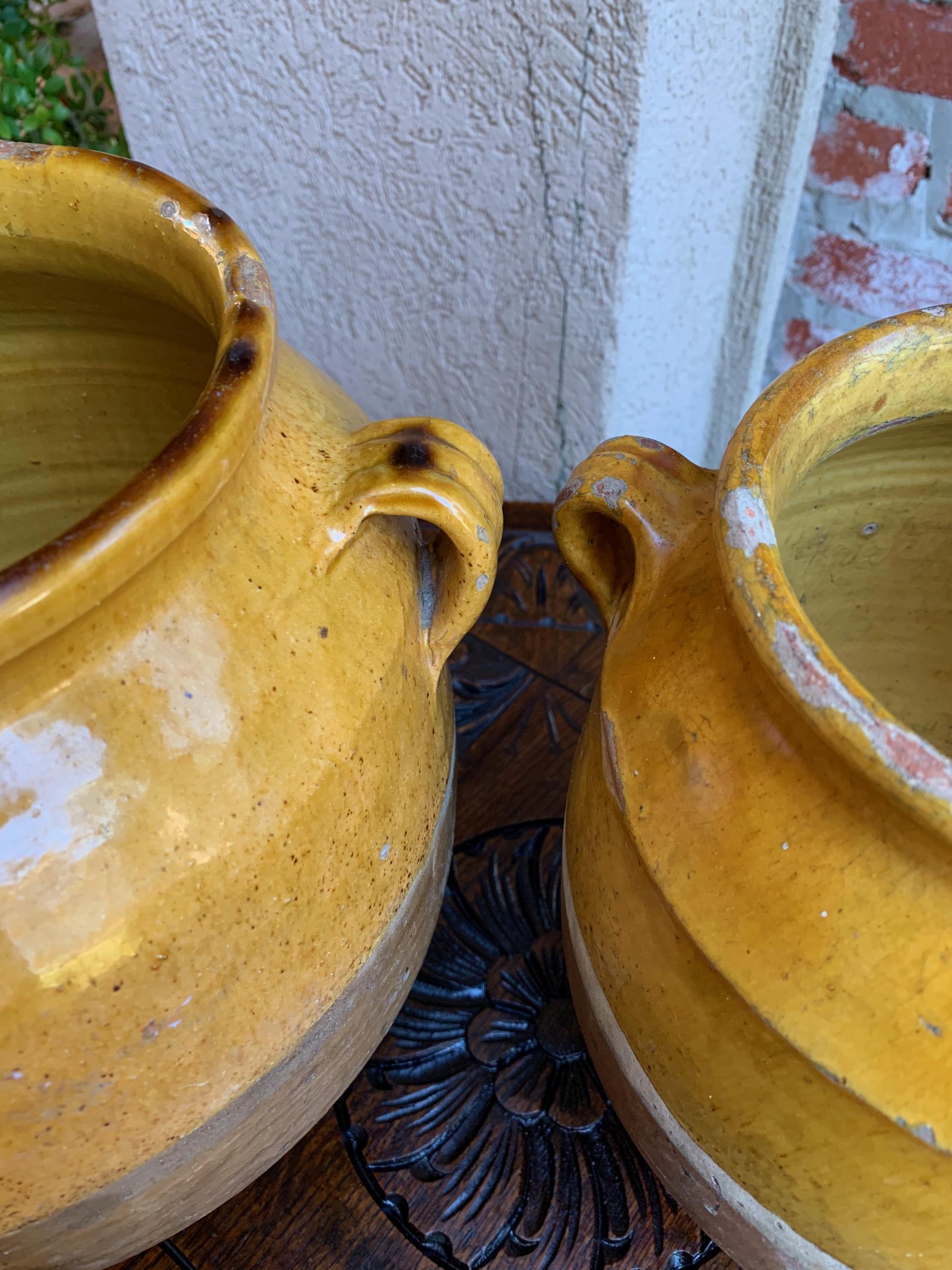 Set of 2 Antique French Confit Pot Yellow Glazed Pottery Provence, 19th Century 14