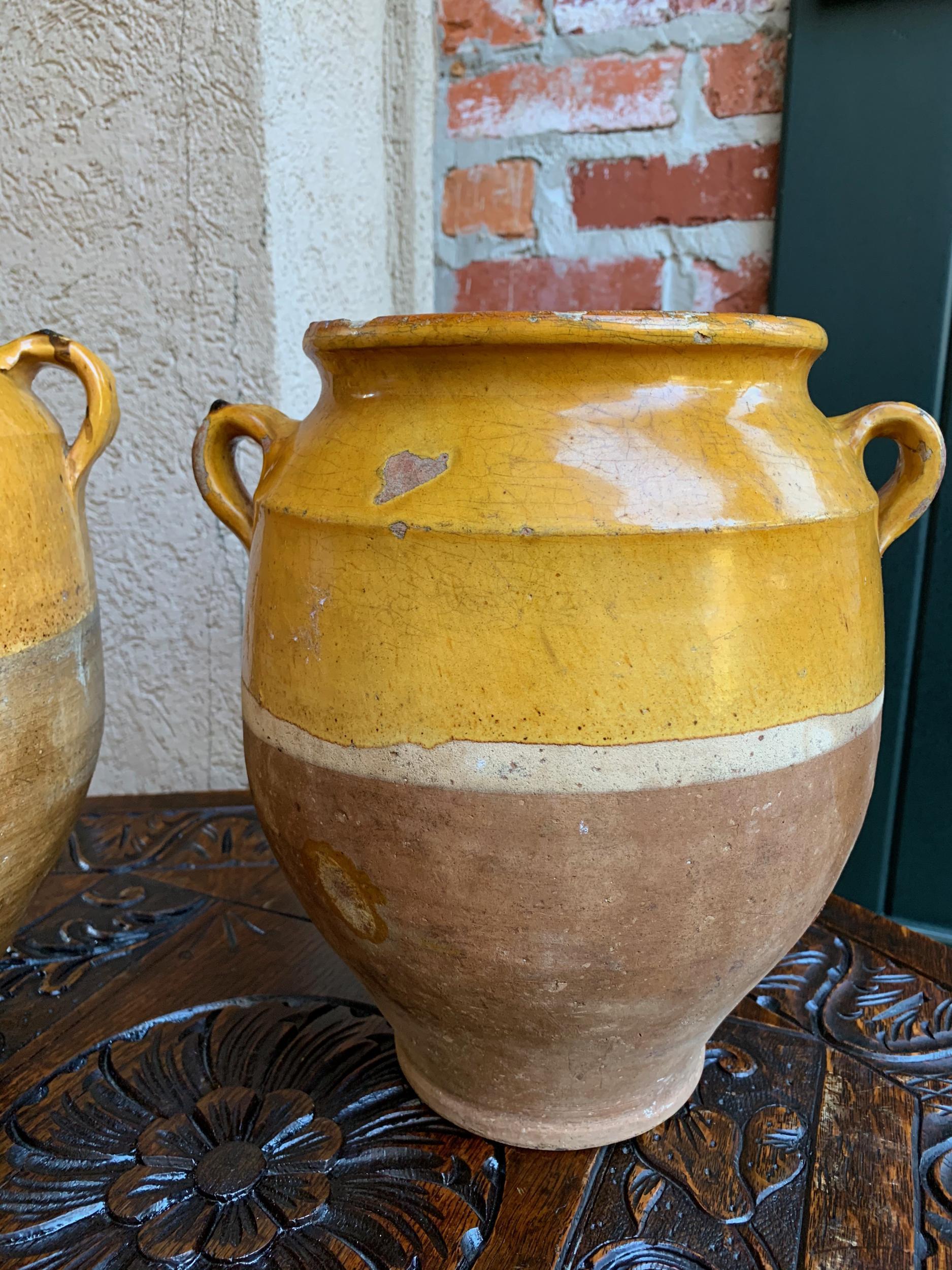 Set of 2 Antique French Confit Pot Yellow Glazed Pottery Provence, 19th Century 1