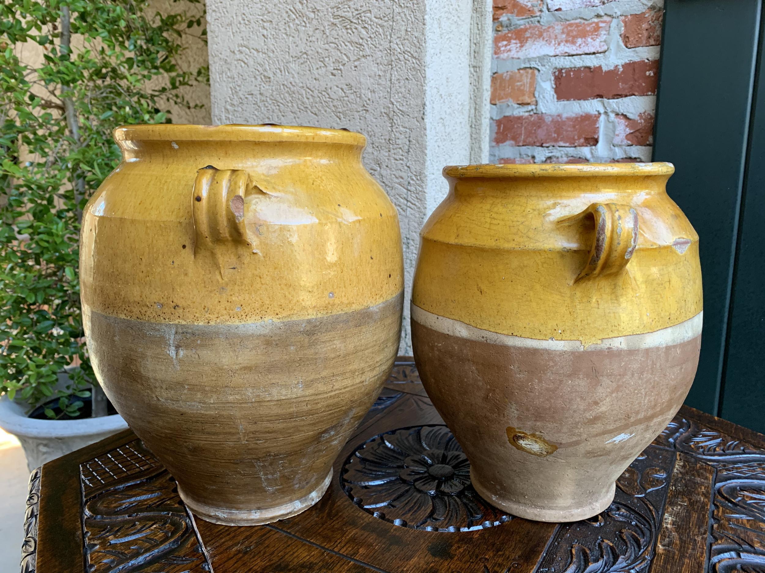 Set of 2 Antique French Confit Pot Yellow Glazed Pottery Provence, 19th Century 3