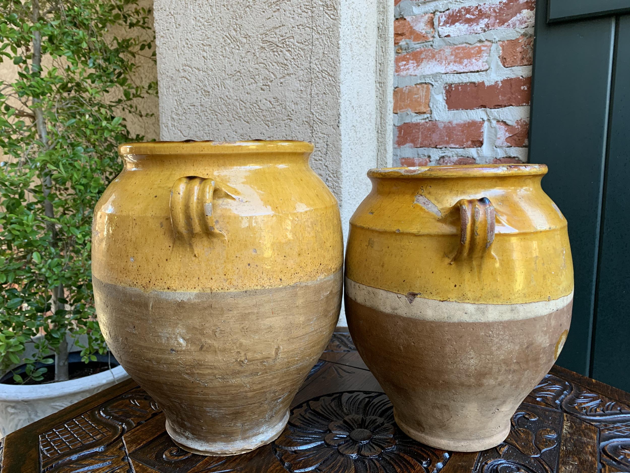 Set of 2 Antique French Confit Pot Yellow Glazed Pottery Provence, 19th Century 4